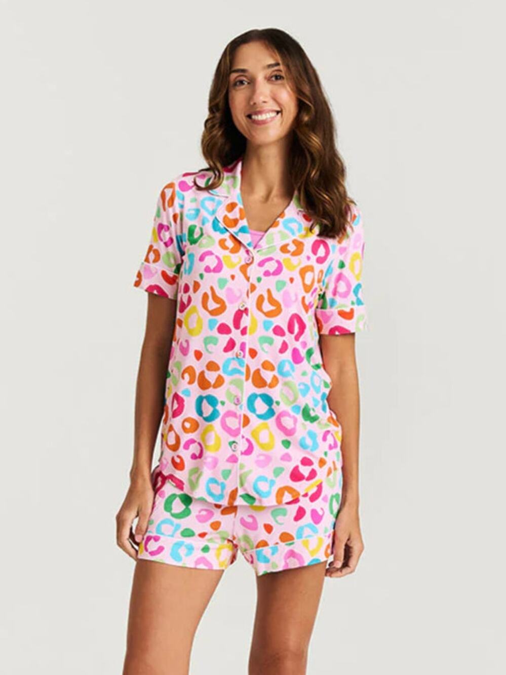 Posh Peanut Luella Allover Print Luxe Pajama Shirt Pink L NWT